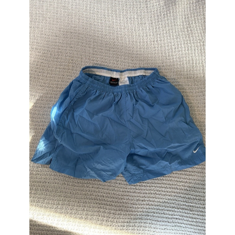Nike Swim Trunks Mens Medium Blue Board Shorts Swoosh Elastic Waist 4in Inseam